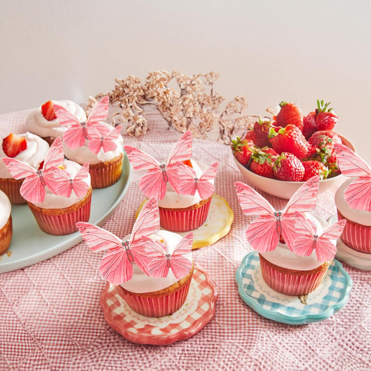 Ephlyn 72Pcs Edible Butterfly Cupcake Toppers 3D Realistic Butterfly Cake Picks Cute Cupcake
