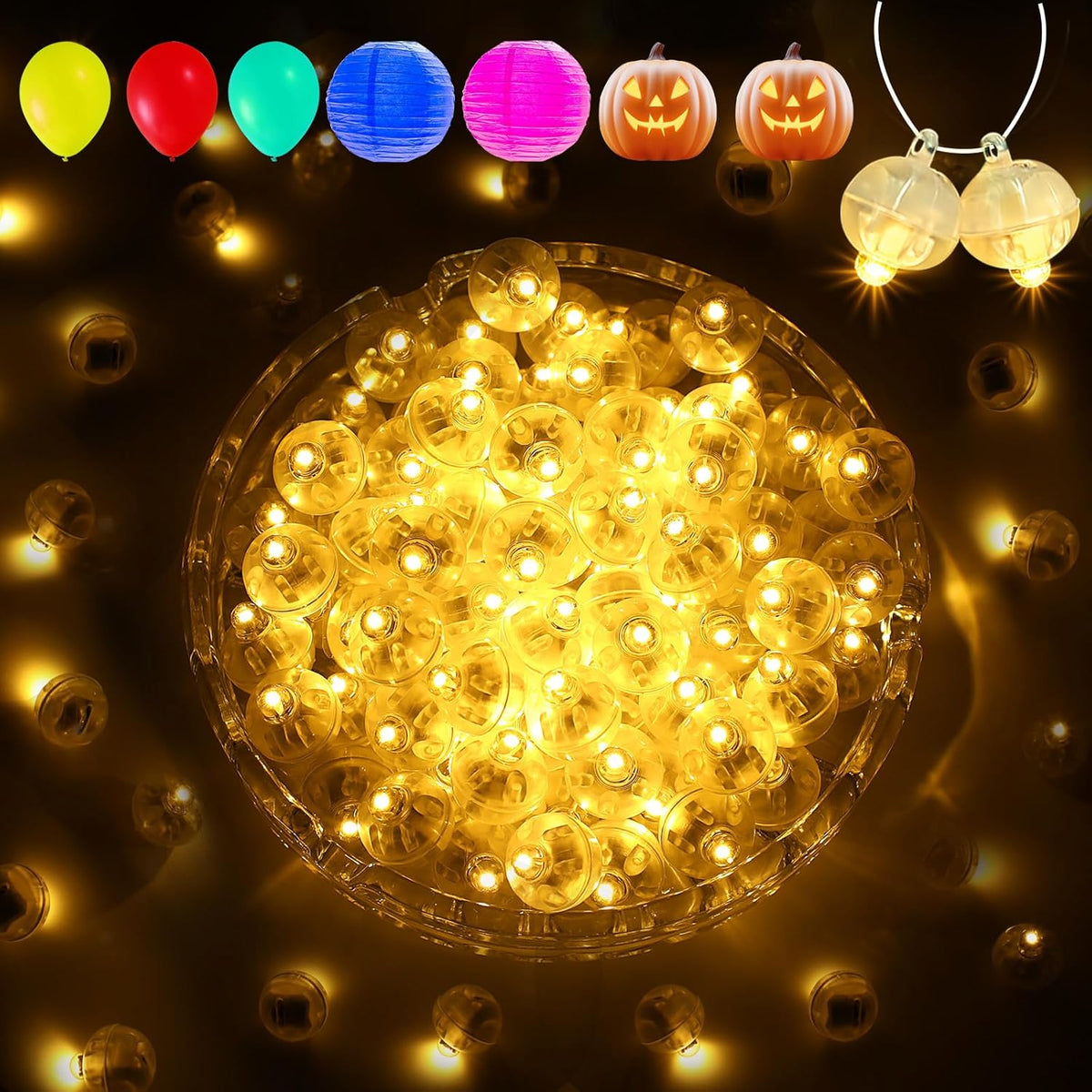 Aogist 200Pcs Warm White Balloon Lights with Hook,Long Standby Time,Waterproof Mini Light for