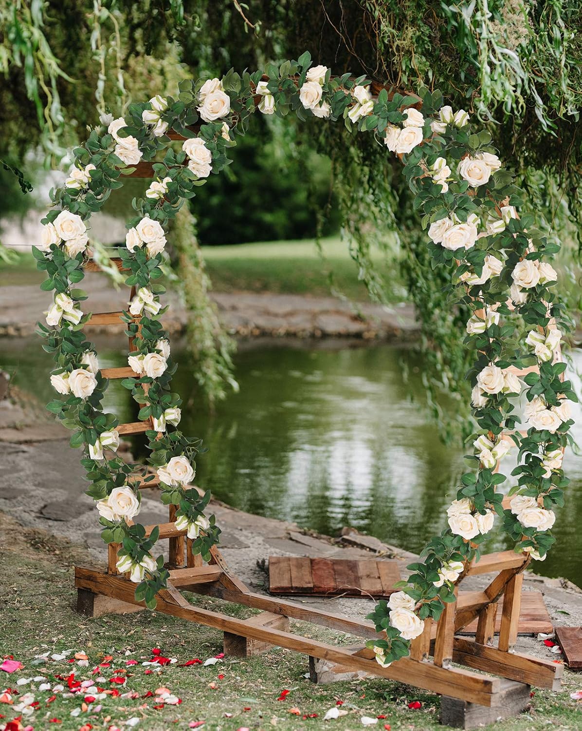U'Artlines 3 Pack Artificial Champagne Rose Vines Floral Garlands Total 19.5 Ft Fake Vine Silk