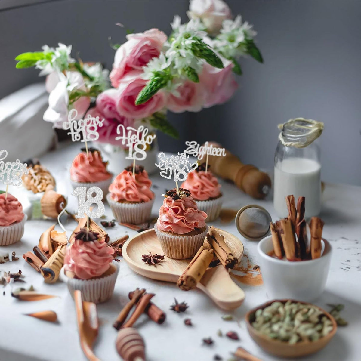 30Pcs18th Birthday Cupcake Toppers Eighteen Happy 18th Cupcake Picks Sweet 18 Cheers to 18 Cake