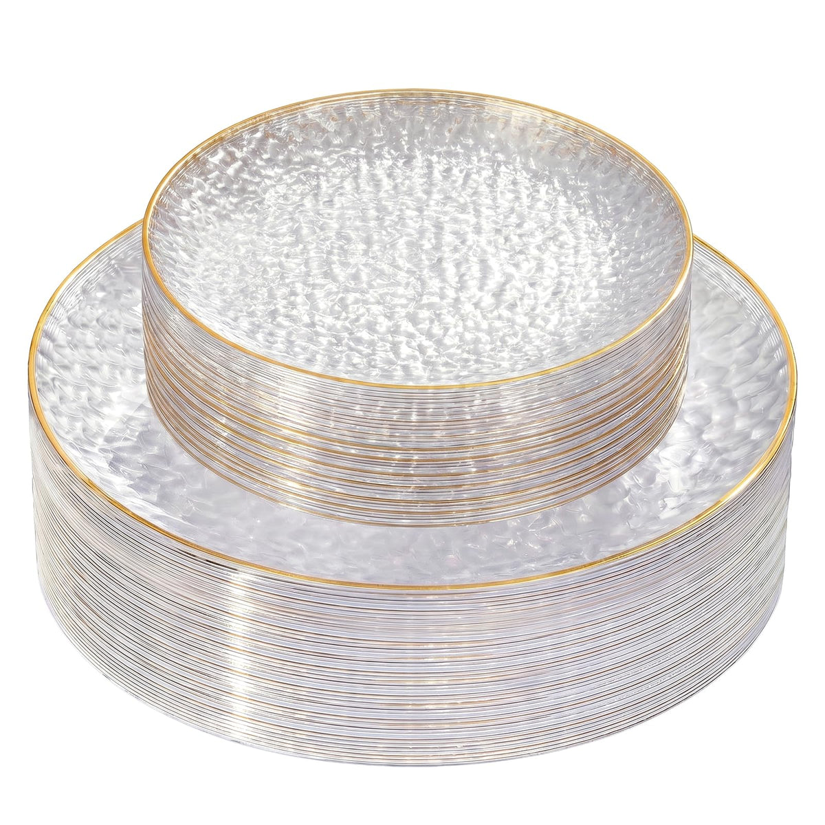 Rubtlamp 60Pcs Clear Plastic Plates,Clear Disposable Plates With Gold Rim,Heavy-duty Gold