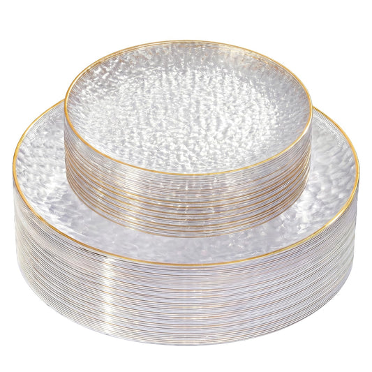 Rubtlamp 60Pcs Clear Plastic Plates,Clear Disposable Plates With Gold Rim,Heavy-duty Gold