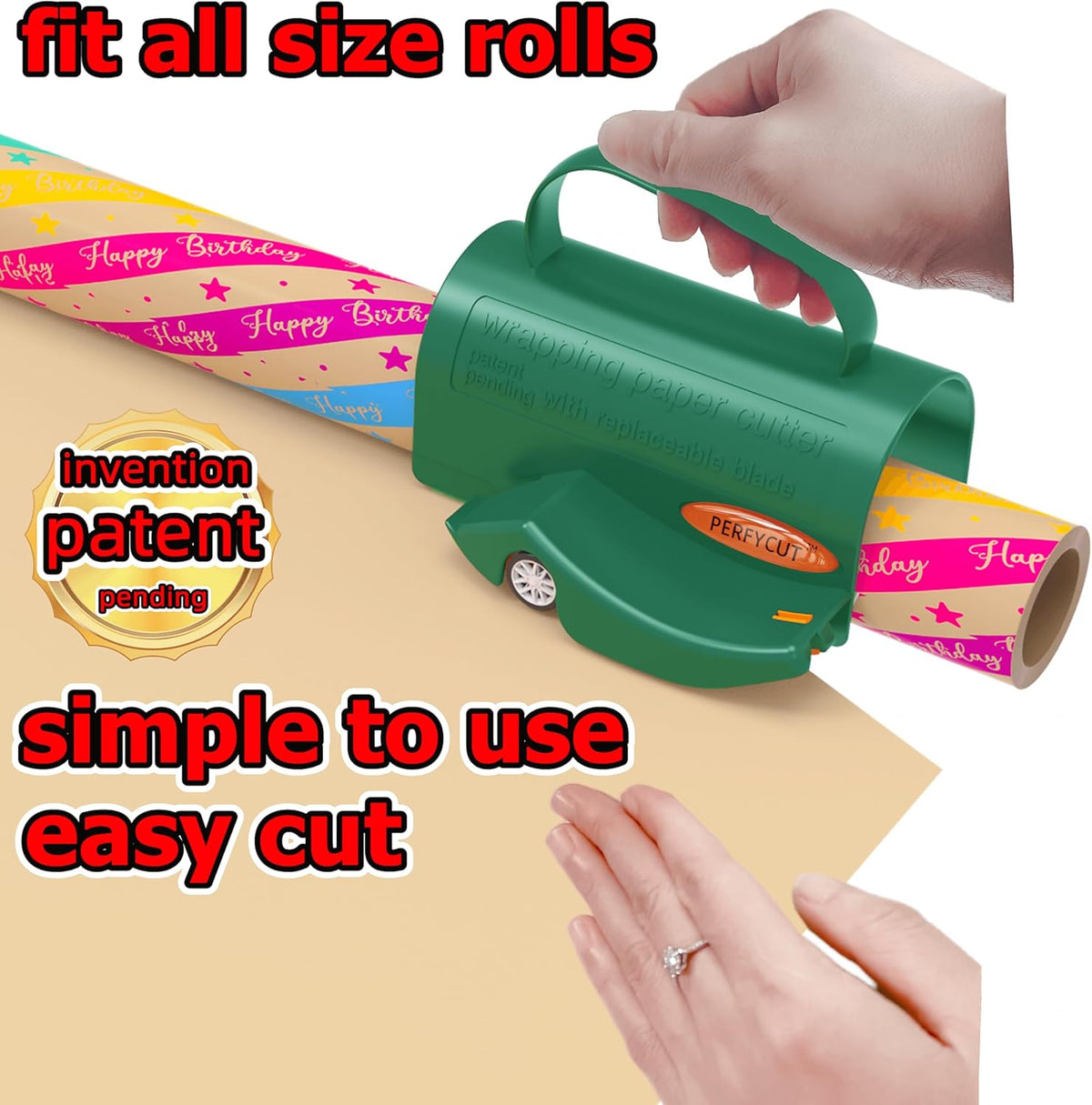 Wrapping Paper Roll Cutter Tool with 3 pcs Replaceable Blade Kit Gift Wrapping Paper Cutter for