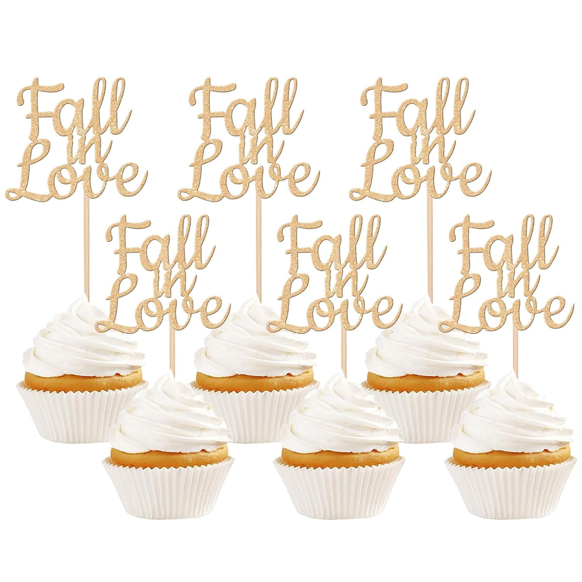 24 PCS Fall in Love Cupcake Toppers Glitter Fall Theme Bridal Shower Cupcake Picks for Autumn