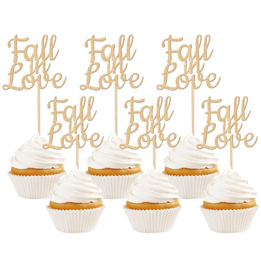 24 PCS Fall in Love Cupcake Toppers Glitter Fall Theme Bridal Shower Cupcake Picks for Autumn