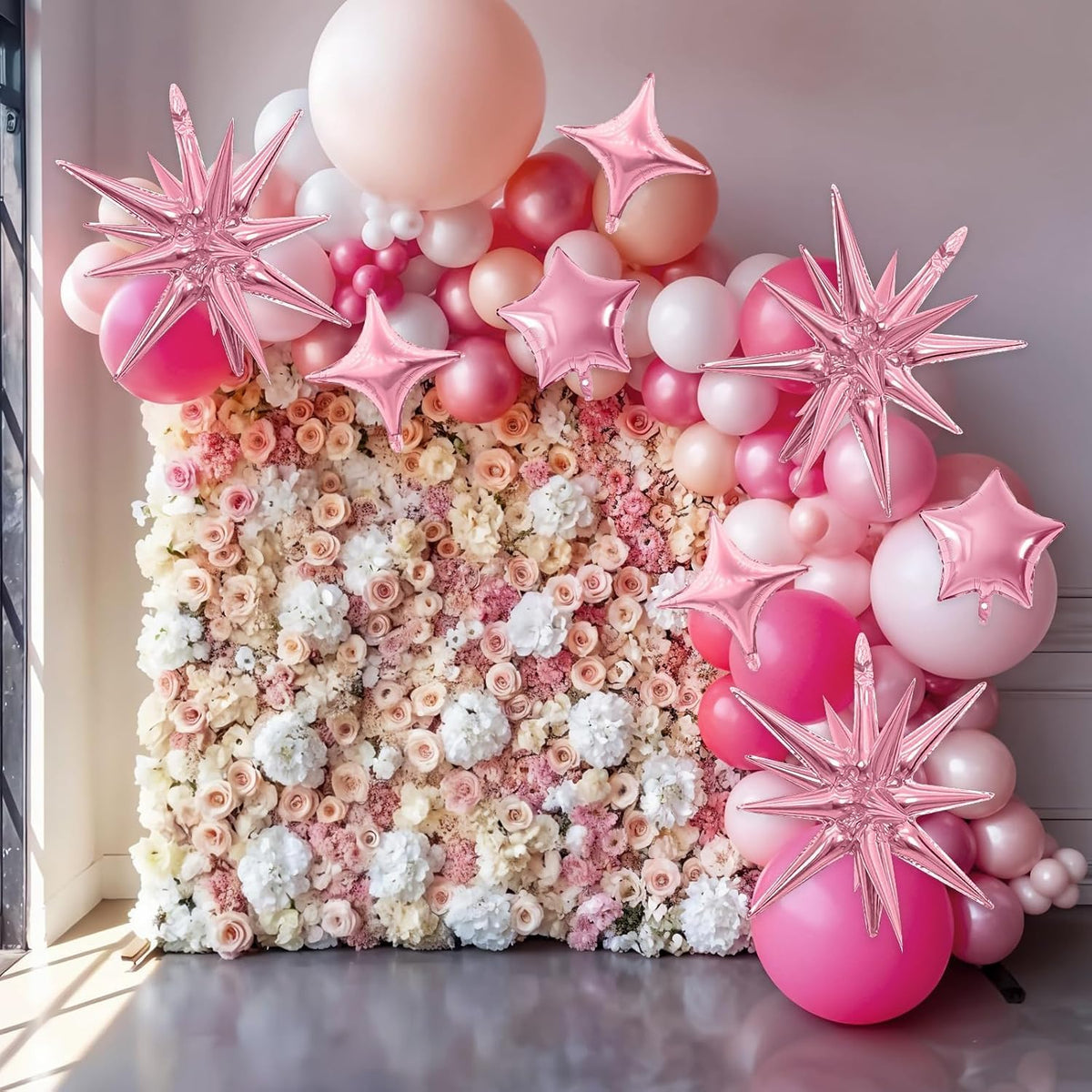 Pink Star Balloon,16Pcs Light Pink Star Foil Balloons Set with 22Inch Explosion Spike Cone Balloons