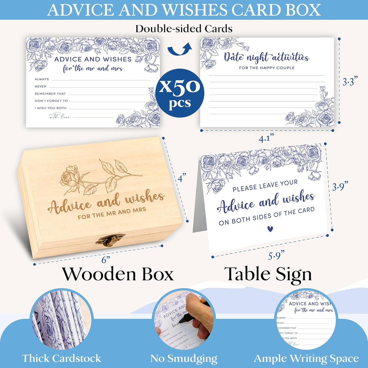 Advice And Wishes For The Mr And Mrs - Wedding Advice Cards For Bridal Shower Decorations, Blue