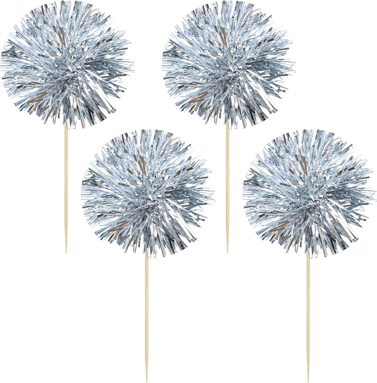 Gyufise 30Pcs Foil Firework Cupcake Toppers Sparkle Tinsel Cake Toppers Tinsel Drink Cake