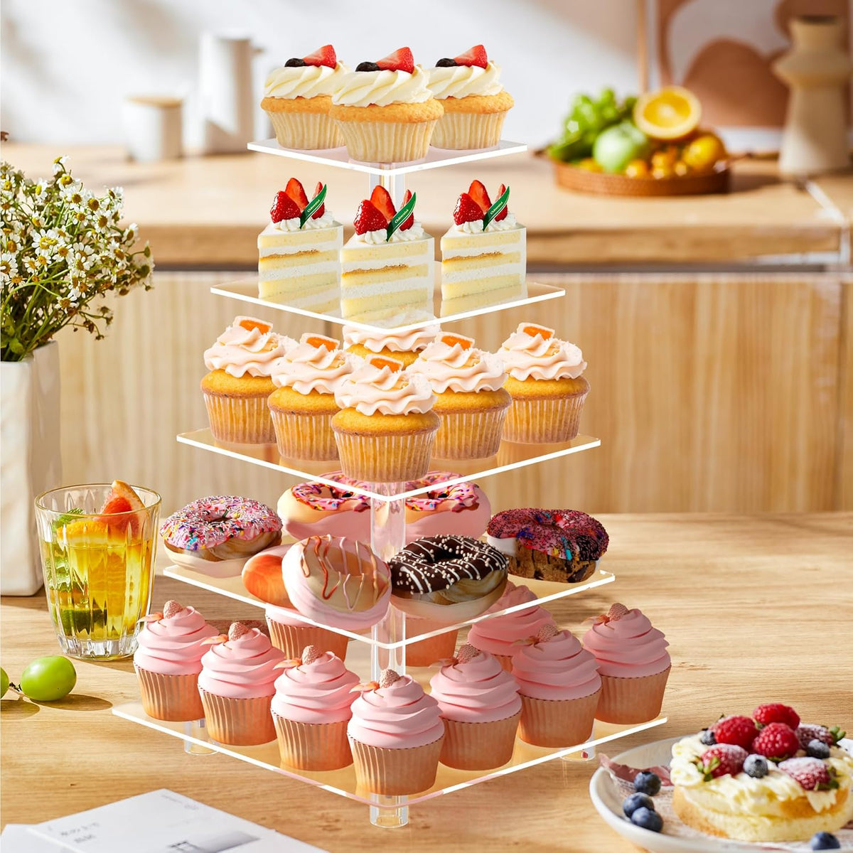 Cupcake Stand for 50 Cupcakes, 5 Tier Cupcake Holder, Large Clear Cupcake Tower, Acrylic Cupcake