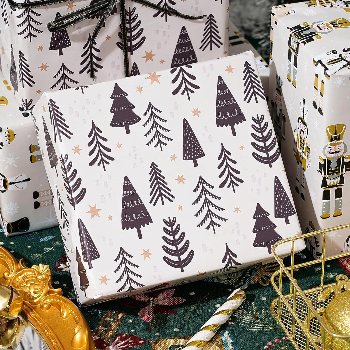 Ulmasinn Reversible Christmas Wrapping Paper Roll - 17" x33ft Double-Sided Designs with Luxury
