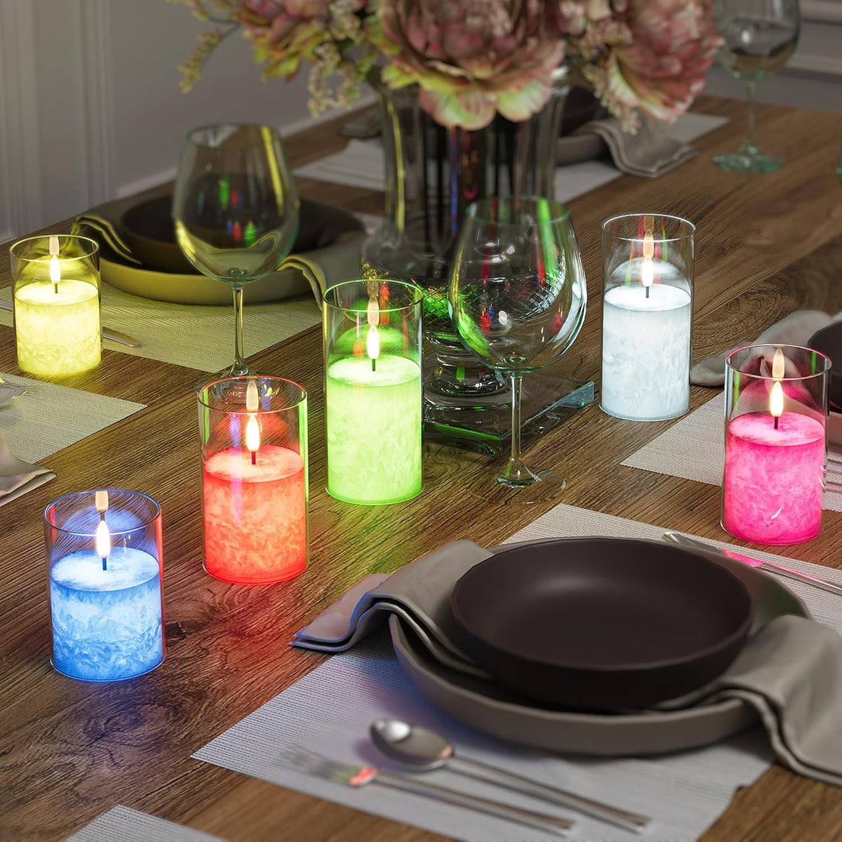 12Colors Ice Crystal Real Wax Glass Flameless Candles with Remote & Timer, Battery Operated Candles