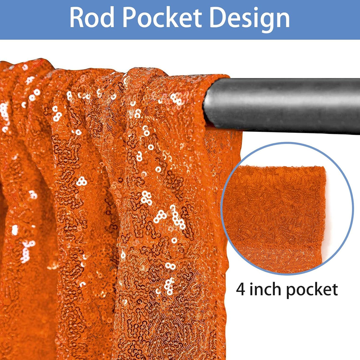 Hahuho Orange Sequin Backdrop Curtain, 4PCS 2FTx8FT Glitter Backdrop Curtain for Parties