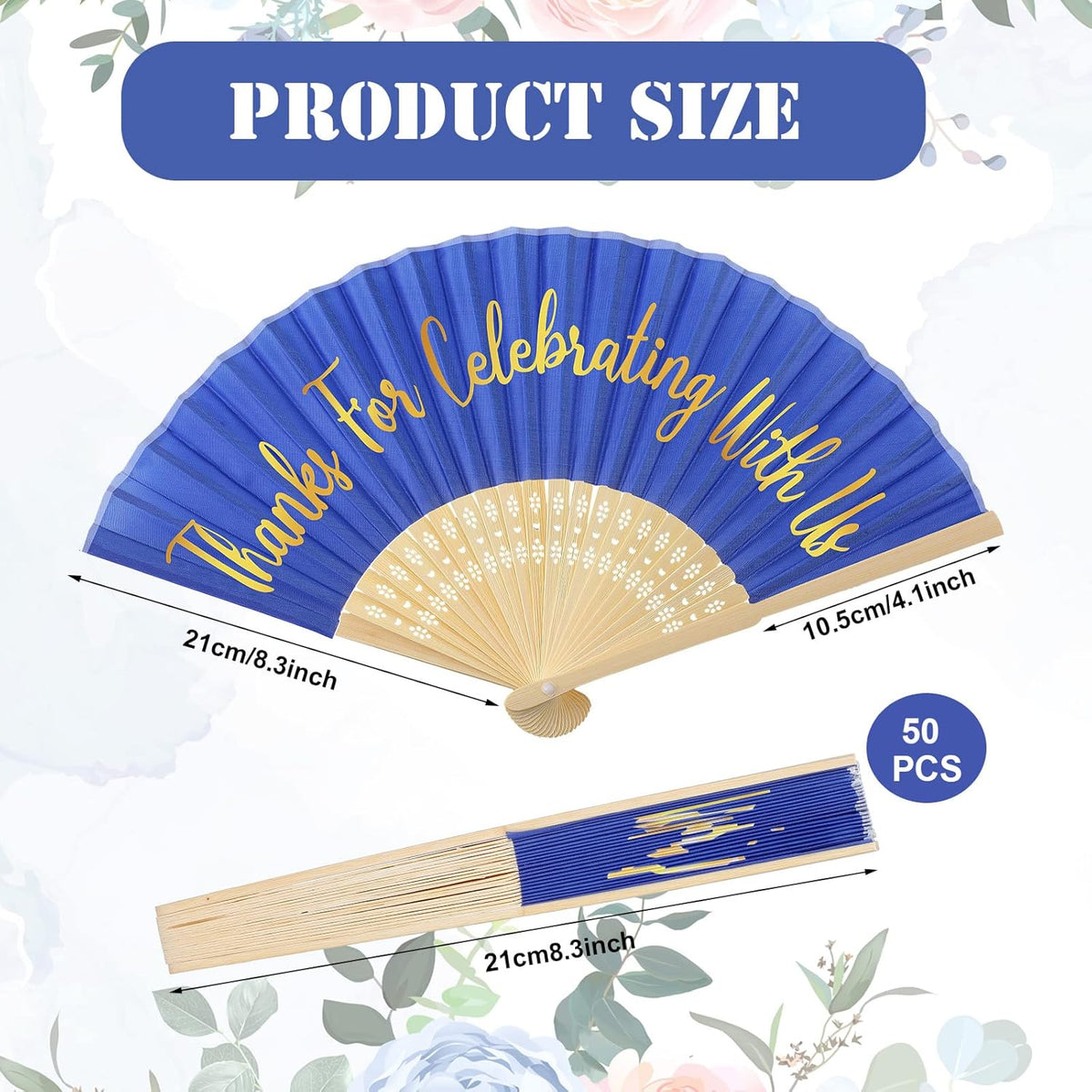 Jetec 50 Pcs Wedding Fans for Guests Bulk Silk Hand Fans Handheld Folded Thank You for Celebrating