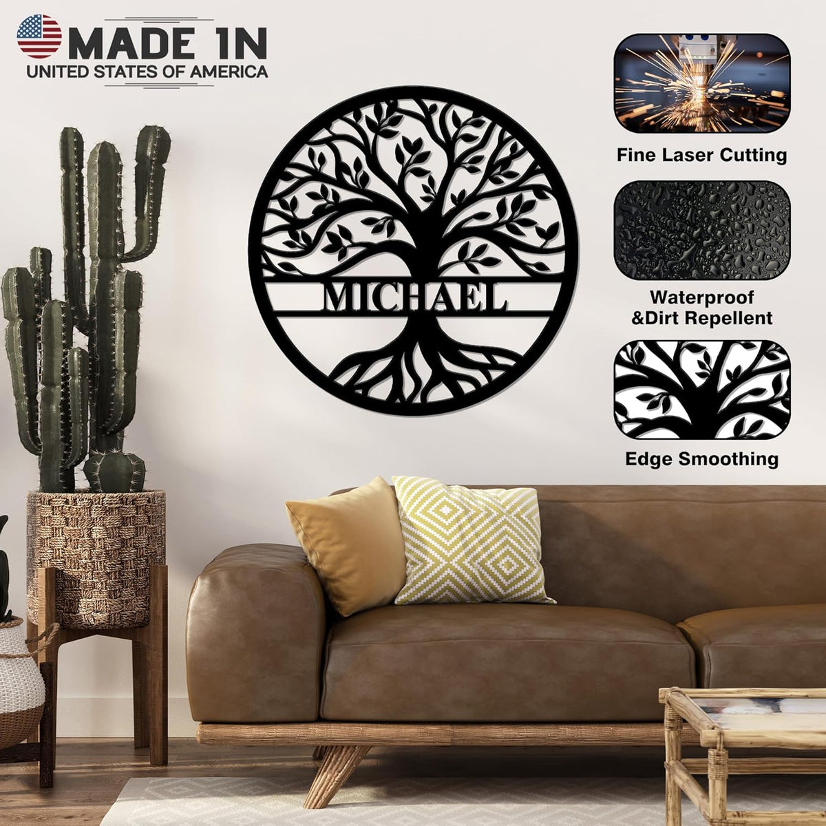 Personalized Wedding Gift for Couple, Custom Tree of Life Metal Wall Art Sign, Monogram Family Last