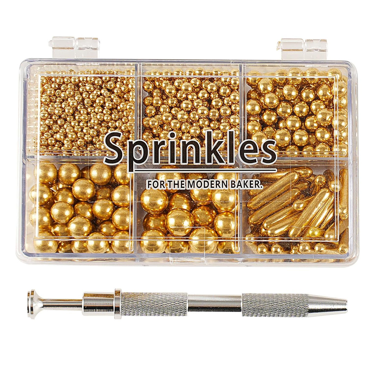 Kasvan Gold Mix Sugar Sprinkles - Edible Candy Pearls with 4-Claw Sprinkle Pen,118g/4.16 Oz, Gift