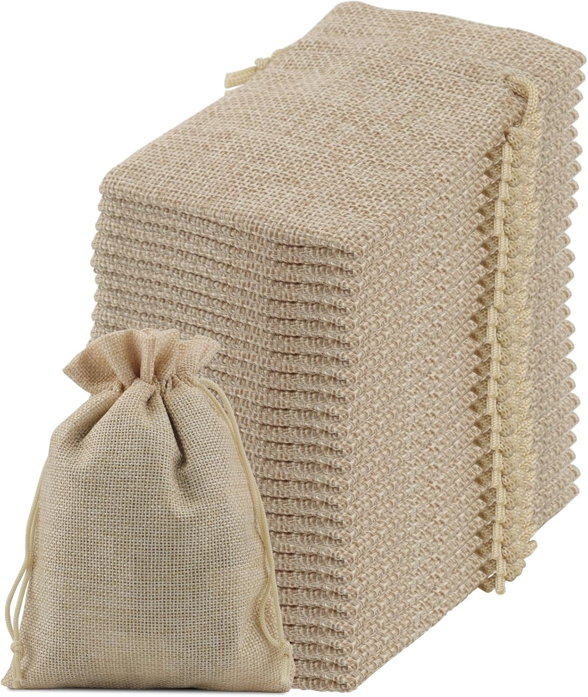 ZOENHOU 100 Packs 3 x 4 Inch Burlap Bags with Drawstring, Durable Jute Drawstring Bags, Dustproof