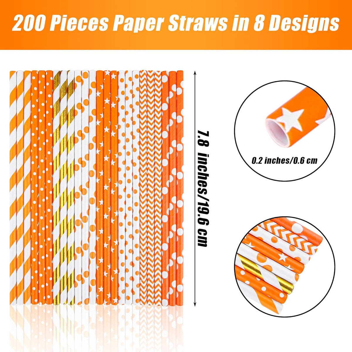 Cooraby 200 Pieces Thanksgiving Paper Straws Orange and Gold Assorted Paper Straws Biodegradable
