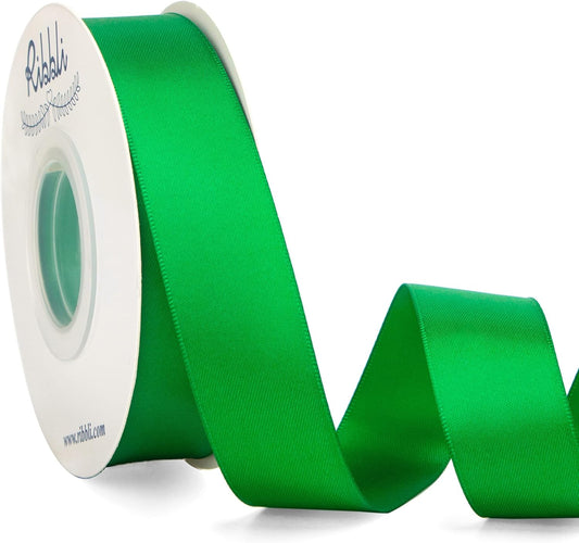 Ribbli Emerald Green Double Faced Satin Ribbon,1” x Continuous 25 Yards,Use for Bows Bouquet,Gift