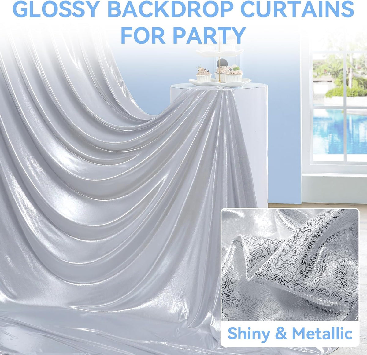gogoparti 20X10 FT Silver Backdrop Curtain for Parties, Glitter Photo Backdrop Drapes, 4 Panels of