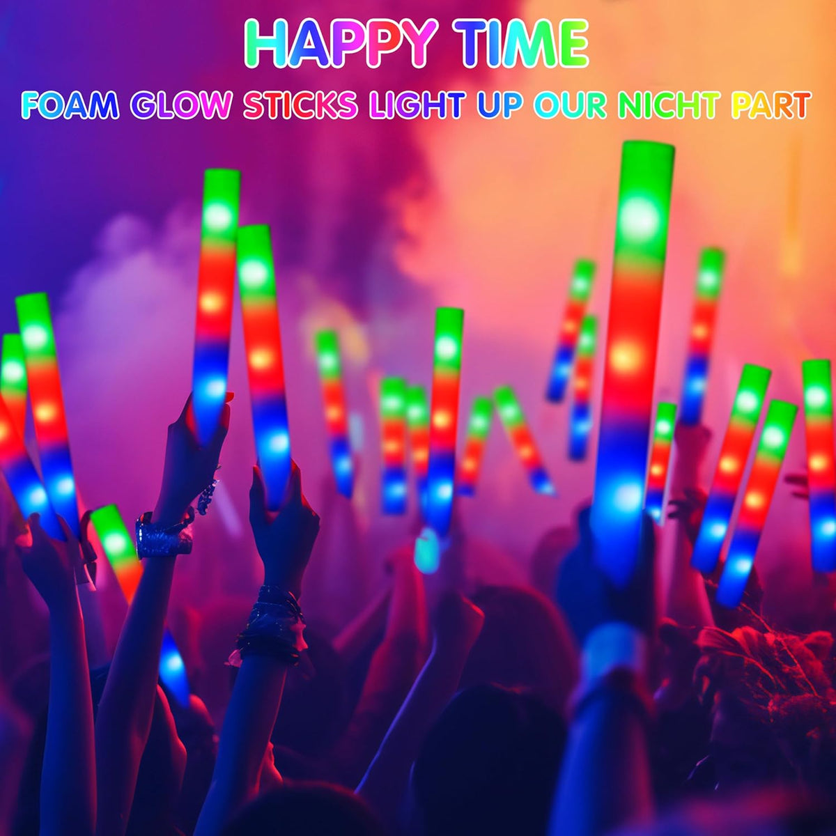 JOYIN 100 PCS LED Light Up Foam Sticks, Glow Sticks Party Favors Bulk with 3 Modes Color Flashing