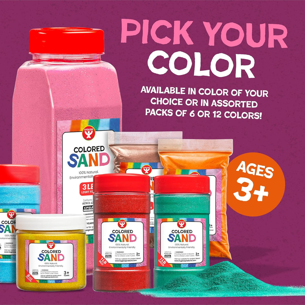 Hygloss Colored Sand for Crafts - 15 lb Bottle, Green Vibrant Colorful Fine Sensory Play Sand Art