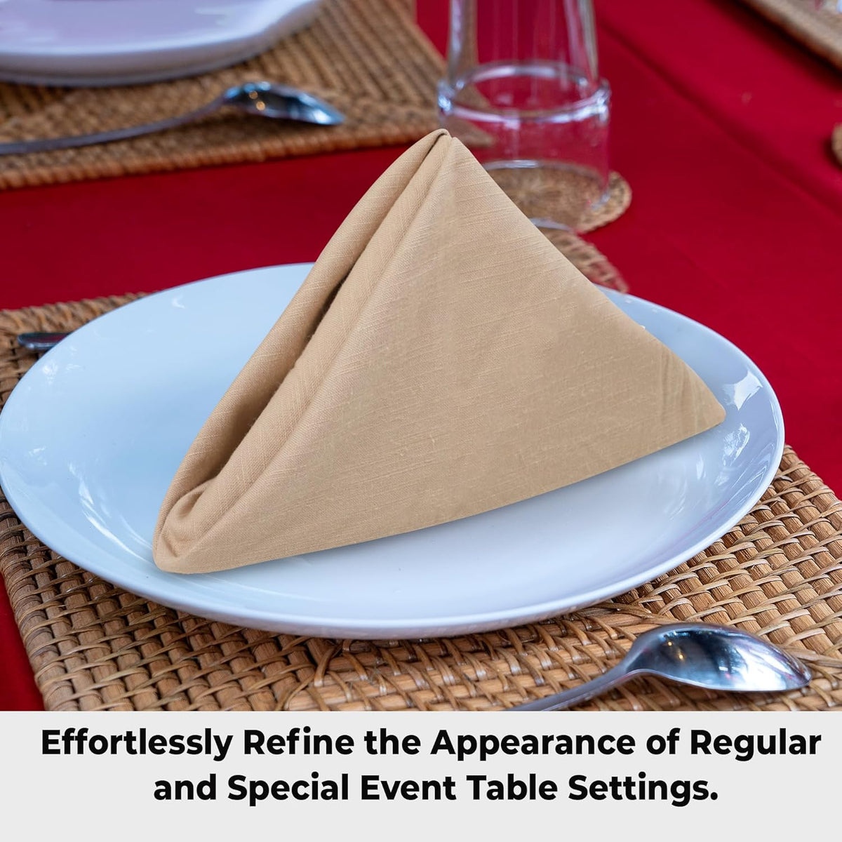 Urban Villa Dinner Napkins Solid Taupe Color Cloth Napkins (Set of 12) Oversized 20x20 Inches 100%