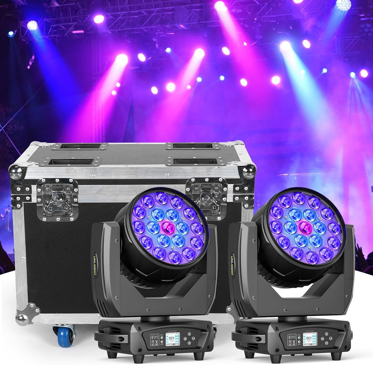 2PCS 19x10W Moving Head Light with Flight Case Focusing/Beam/Wash/Zoom Effect Stage DJ Lights