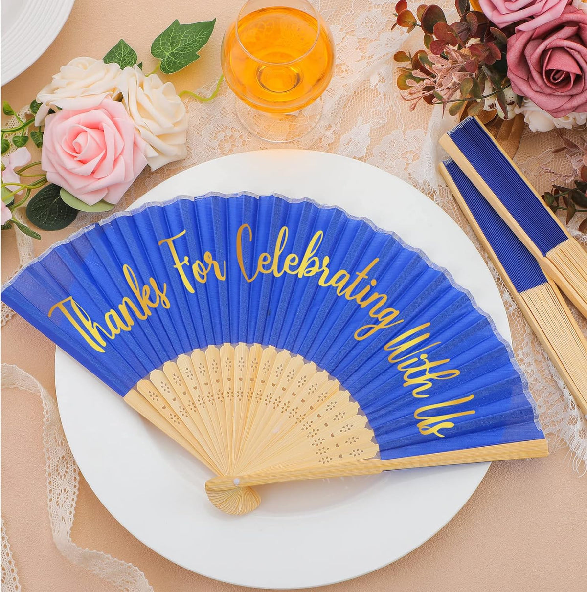 Jetec 50 Pcs Wedding Fans for Guests Bulk Silk Hand Fans Handheld Folded Thank You for Celebrating