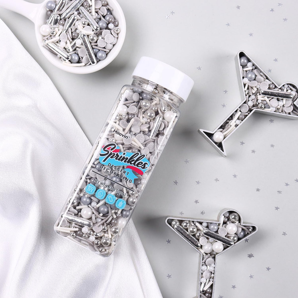 Silver Sprinkles for Cake Decorating, Silver Rob Sprinkles, Silver Pearl Sprinkles, Jimmy