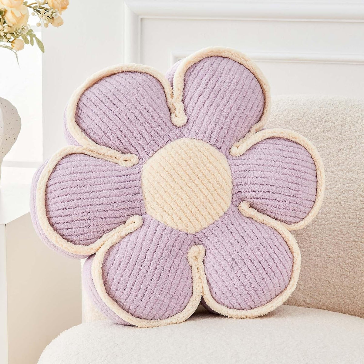 Flower Pillow, Soft Flower Decorative Throw Pillow, Cute Daisy Flower Shaped Seating Floor Cushion