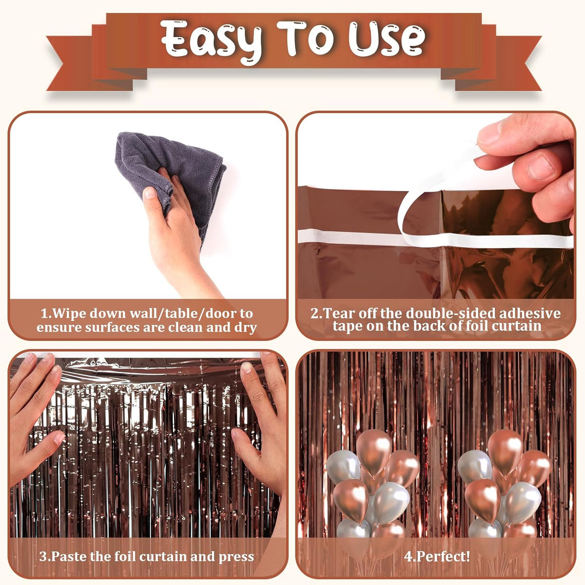 2 Pack Brown Foil Fringe Backdrop Curtains, Tinsel Streamers Party Decorations, Fringe Backdrop