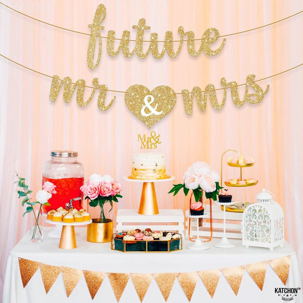 KatchOn, Gold Glitter Future Mr & Mrs Banner - 10 Feet, Pre-Strung, No DIY | Future Mr and Mrs