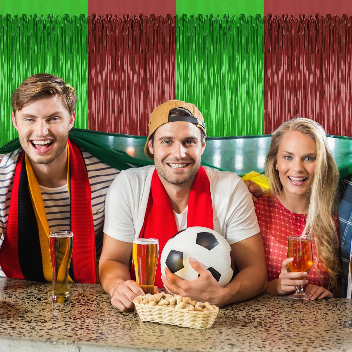 2 Pack Football Party Decorations,3.28 Ft x 6.56 Ft Football Tinsel Backdrop,Brown Green Foil
