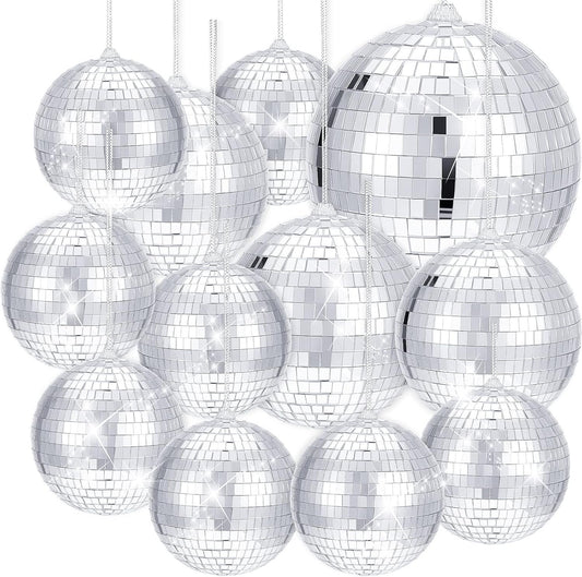 WILLBOND 12 Pack Disco Ball Mirror Ball with Hanging Ring for Fun Retro Disco Party Decorations