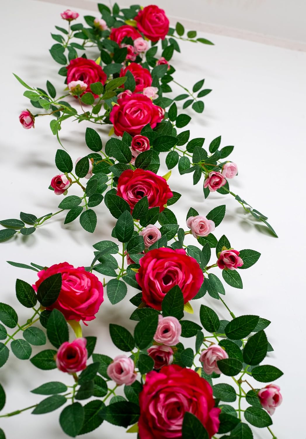 6FT Bendable Rose Flower Garland, Realistic Artificial Wild Rose Vine Flowers with 3D Butterflies