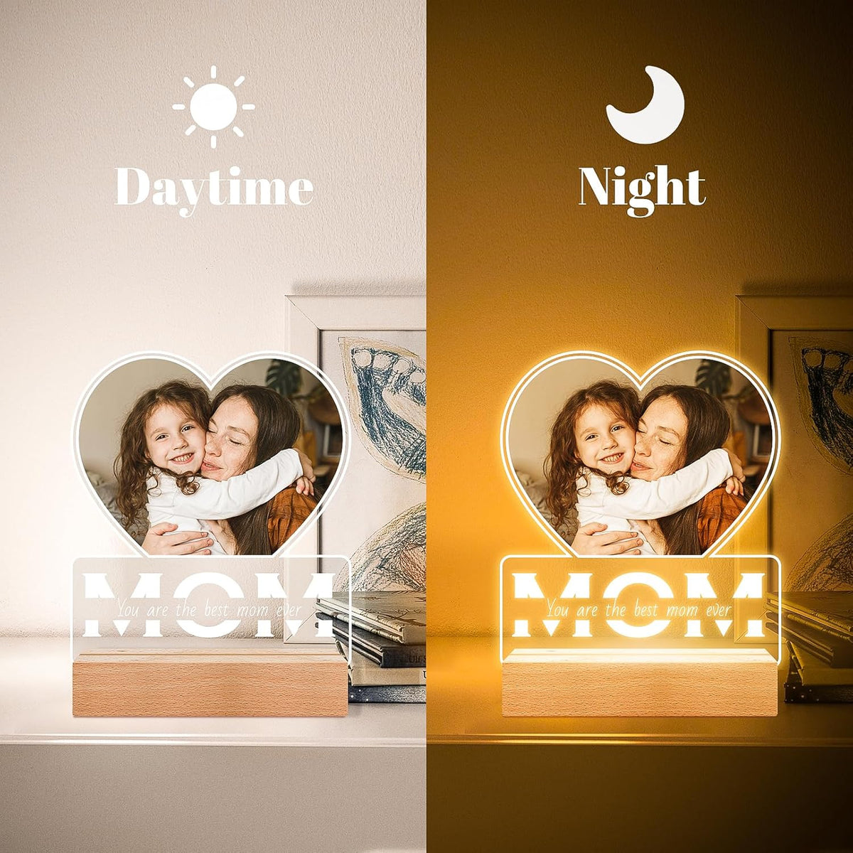 Personalized Birthday Gifts for Mom from Daughter and Son, Custom Heart Picture Frames with Photo