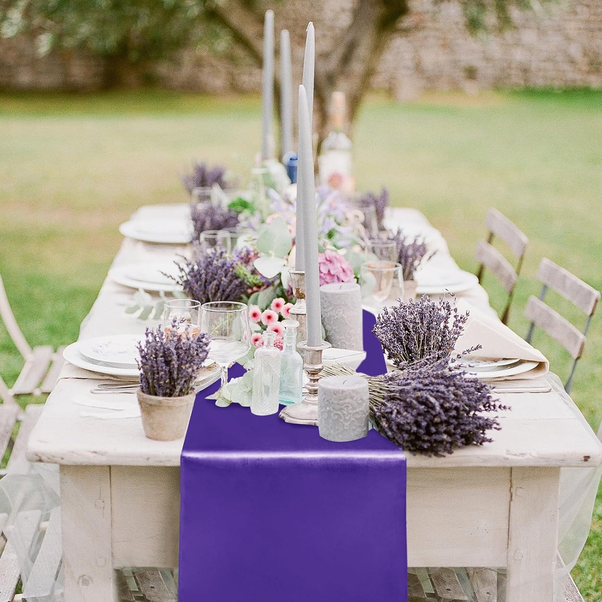 10 Pack Satin Table Runner 12 x 108 Inch Long Purple Silk Table Runner for Wedding Party Banquet