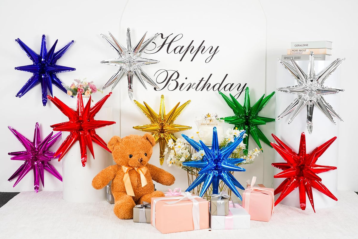 Colorful Star Balloons,9Pcs 22Inch Rainbow Explosion Spike Cone Helium Polyester Film Star Foil