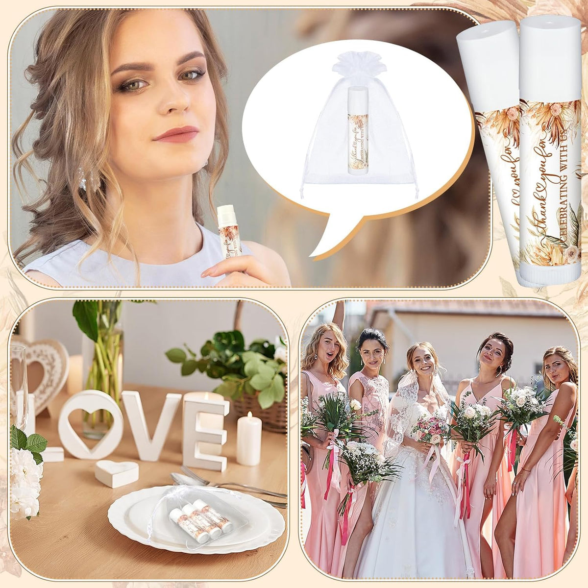 50 Pcs Wedding Bridal Shower Gifts Party Favors Bulk Floral Lip Balm Baby Shower Thank You