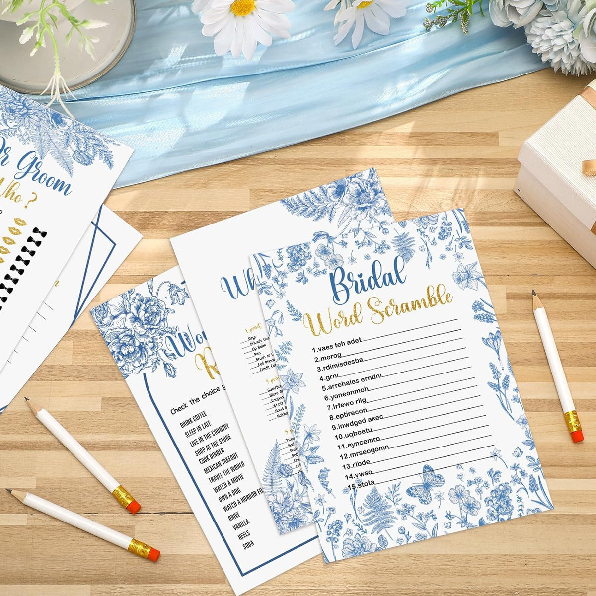 Teling 145 Pieces Bridal Shower Game Bridal Shower Favors Set Wedding Games Cards and Pencils for