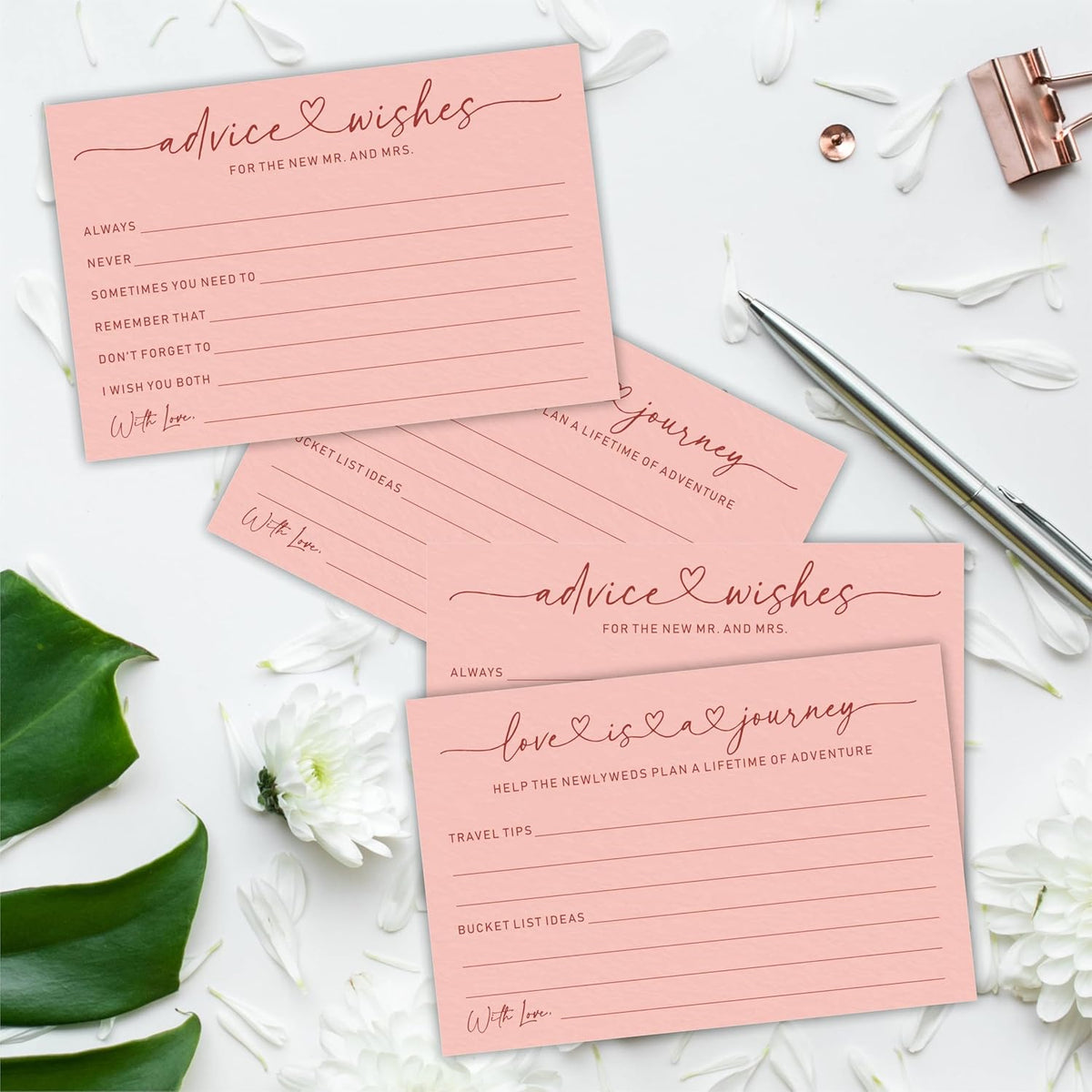 Wedding Advice Cards -Pack Of 30 Wishes For The New Mr & Mrs Wedding,Love Is A Journey Cards