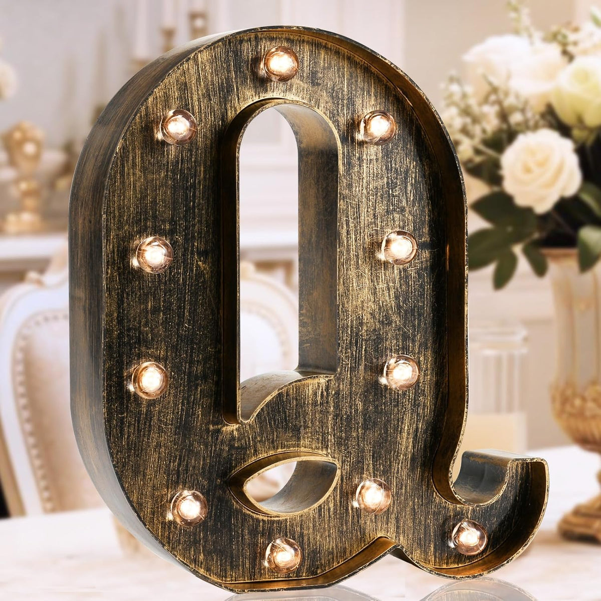 OYCBUZO Golden Black Led Marquee Letter - Industrial, Vintage Style Light Up Alphabet Letter Sign
