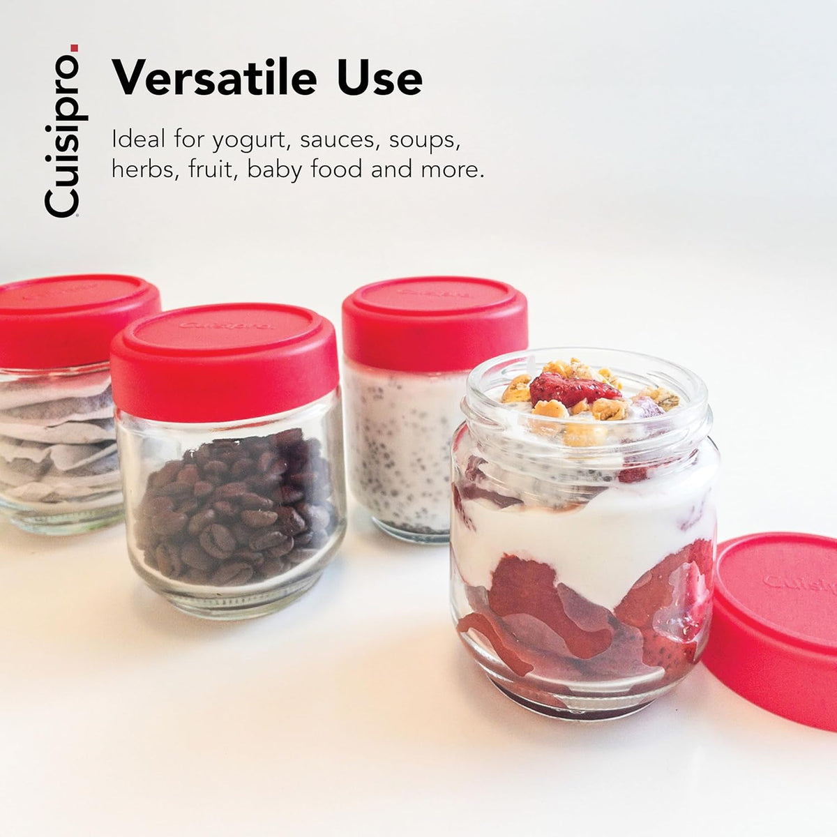 Cuisipro Jars with Lids, 6 Oz Glass Jars with Airtight Lid Wide Mouth, 4 Pack, Canning Jars for