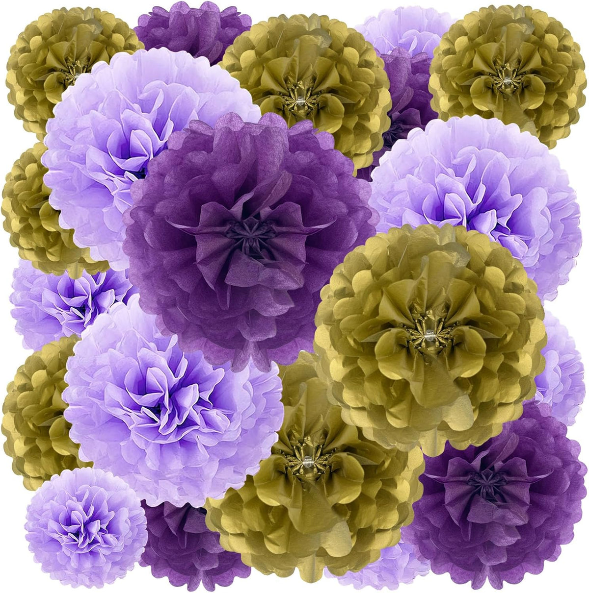 Tissue Paper Pom Poms, Purple Gold Tissue Paper Flowers, Hanging Flower Balls for Weddings Fiesta