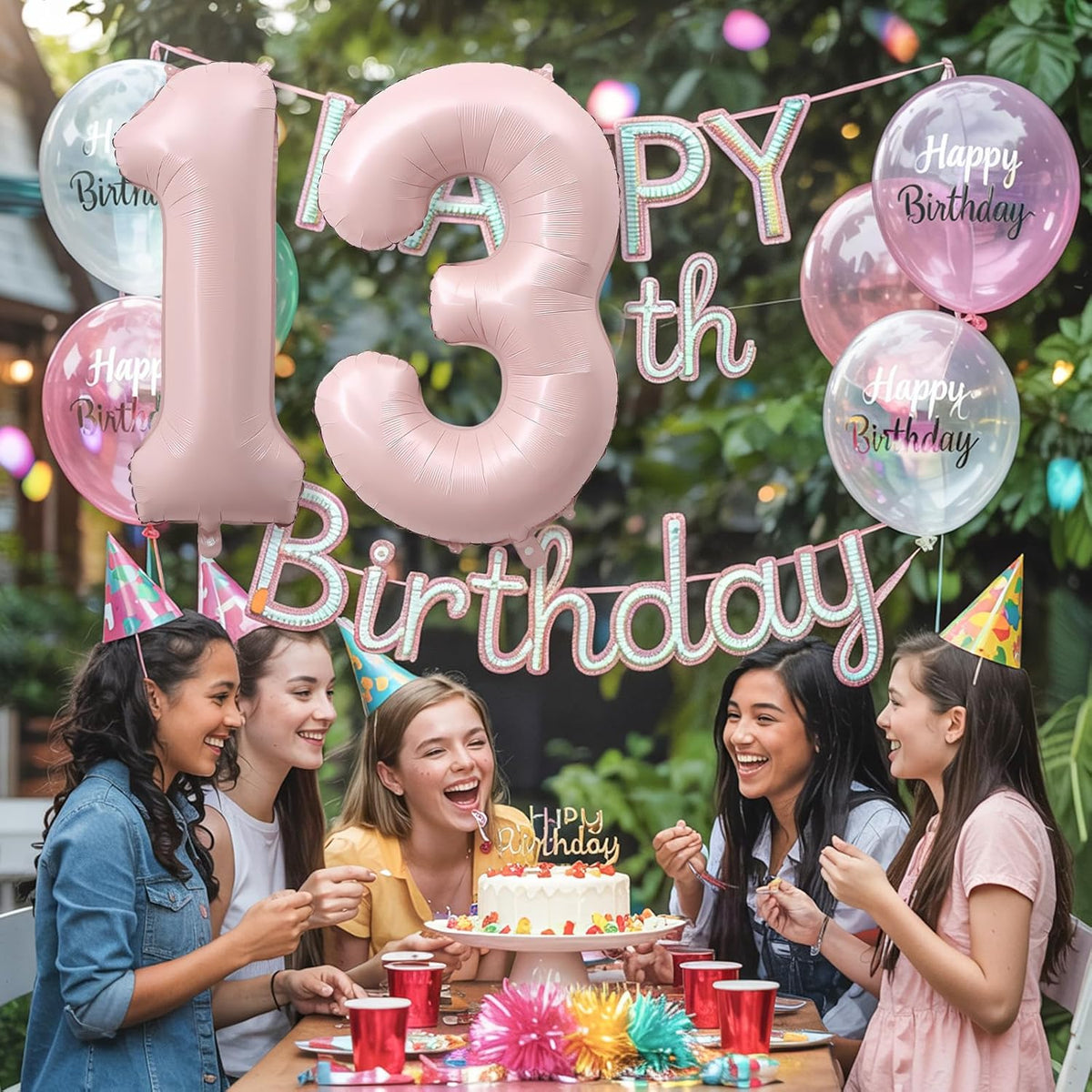 Pastel Pink 13 Balloons Numbers for Girls, 40'' Self Inflating Number 13 Balloon, Big Light Blush