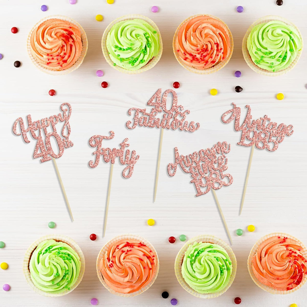 30Pcs Vintage 1985 Cupcake Toppers Glitter Forty 40 Fabulous Happy 40th Birthday Cupcake Picks
