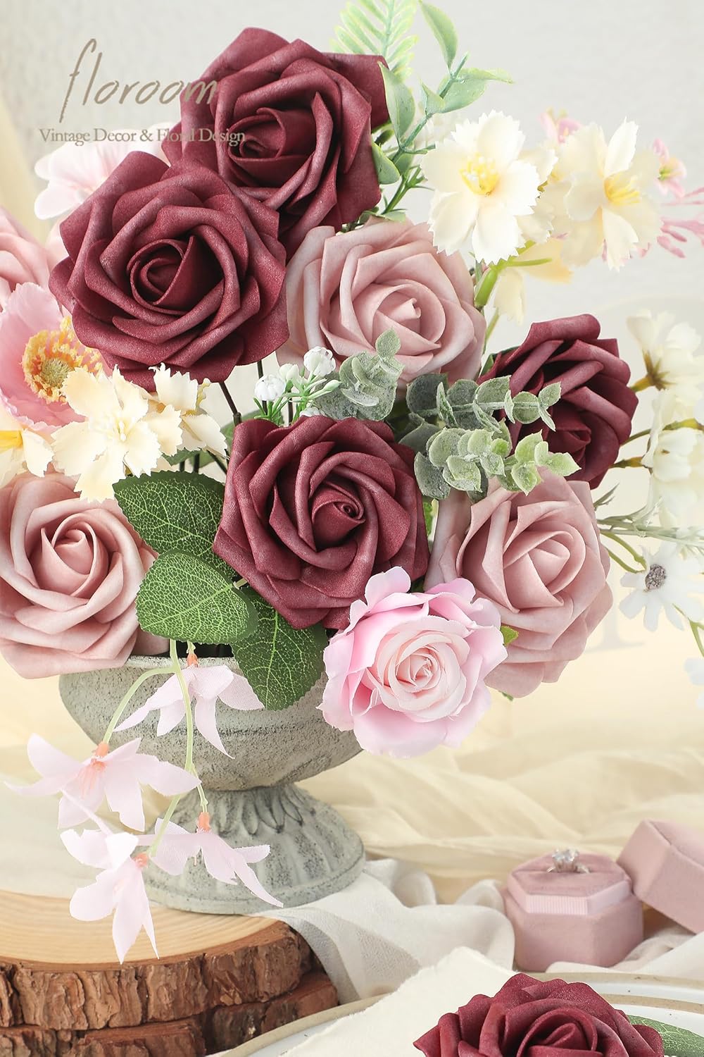 Floroom Artificial Flowers 25pcs Real Looking Cinnamon Rose & Shabby Pink Foam Fake Roses with
