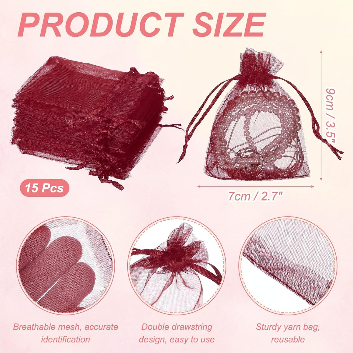 uxcell 50 Pcs Organza Gift Bags, 2.7x3.5 Inch Drawstring Pouches Jewelry Gift Bags, Small Wedding