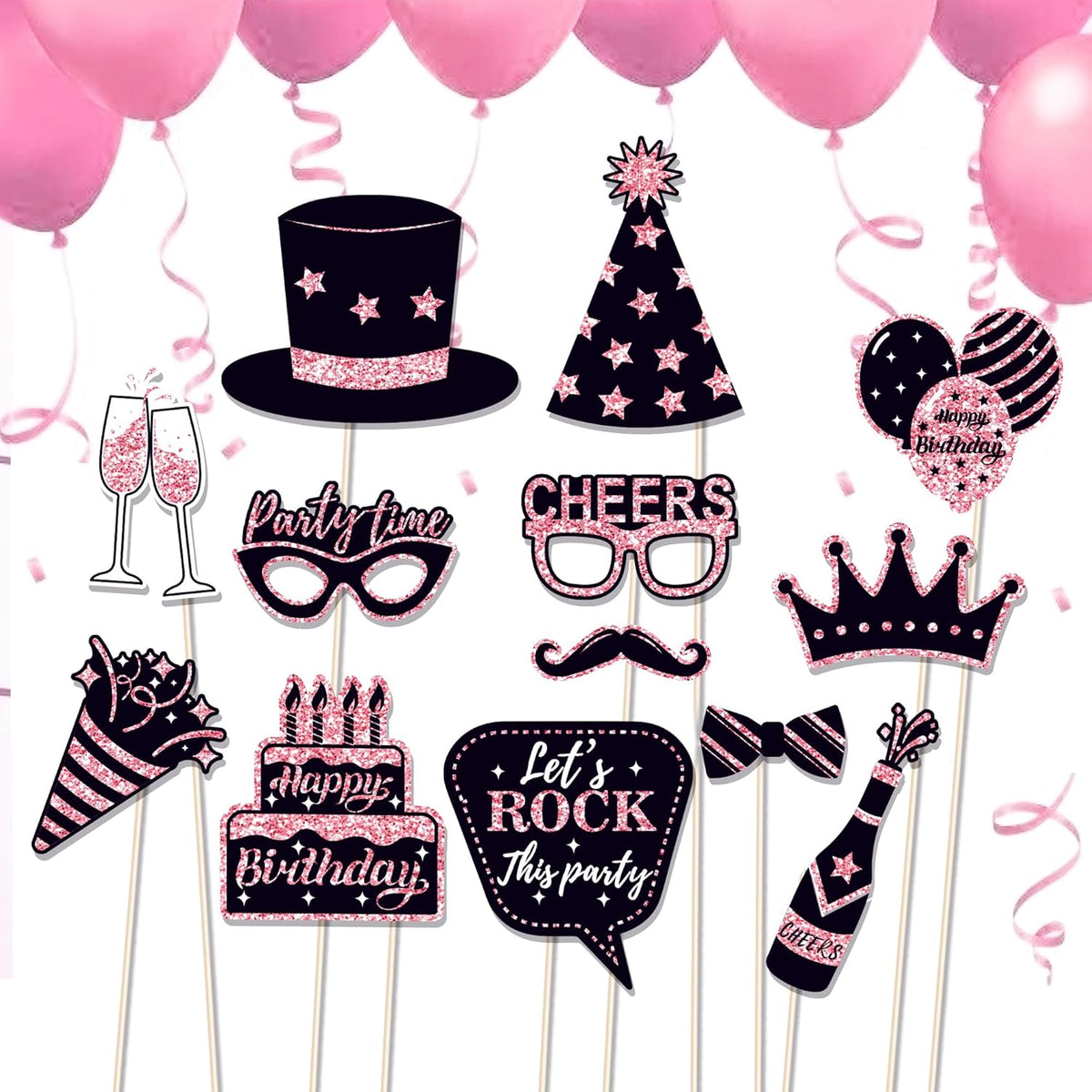 36 PCS Birthday Photo Booth Props Party Supplies Holiday Picture Decorations Photo Booth Props for
