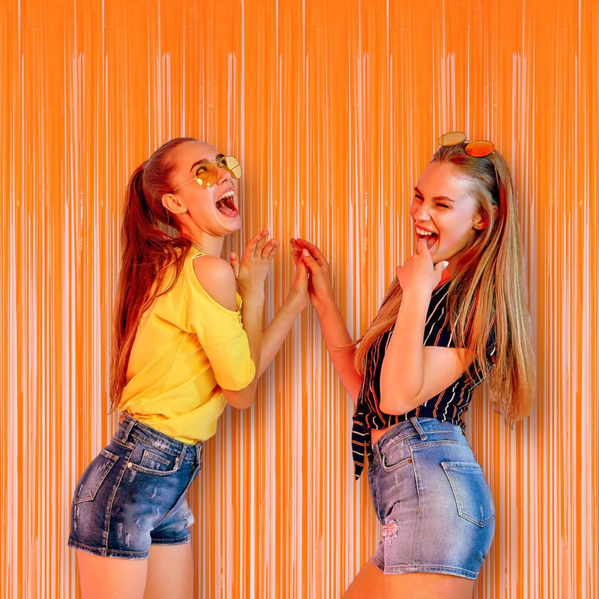 2 Pack Orange Foil Fringe Backdrop Curtains, Tinsel Streamers Birthday Party Decorations, Fringe